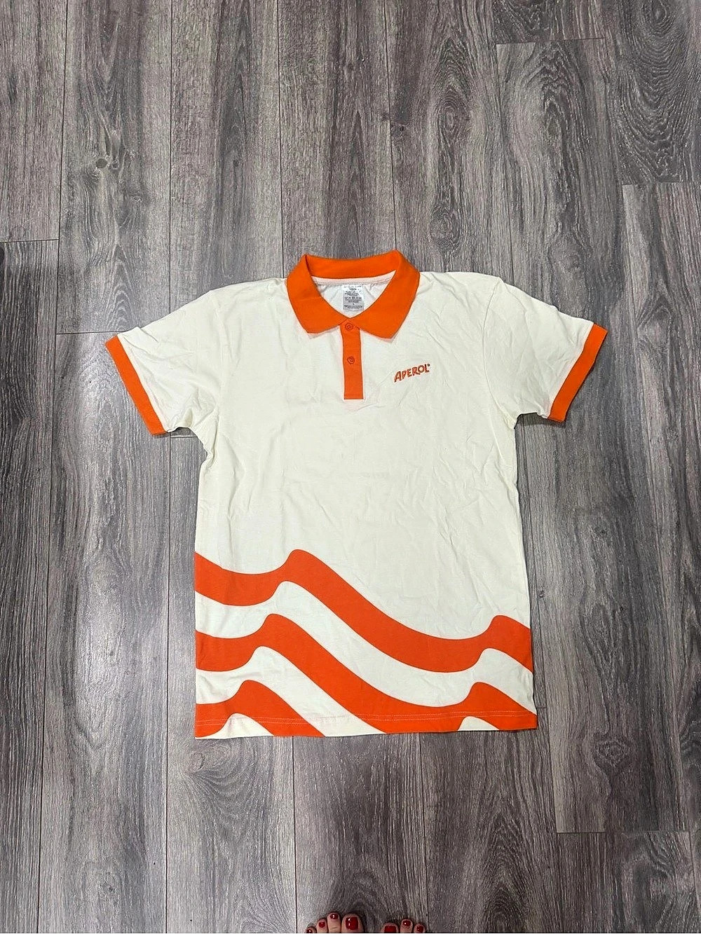 Aperol Orange and White Wave Graphic Polo Shirt Size Large